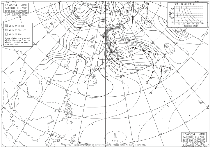 図。海上悪天24時間予想図