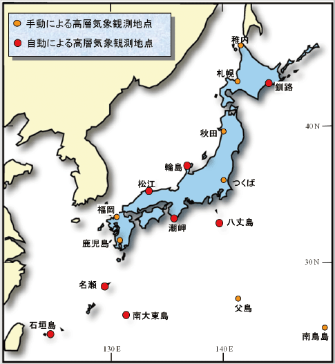 図。ラジオゾンデによる高層気象観測網