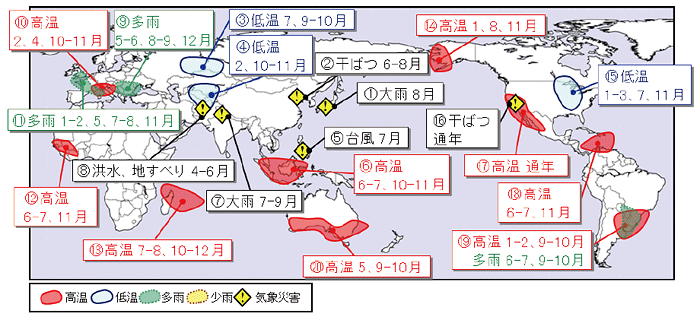 図。平成26年（2014年）の世界の異常気象と気象災害