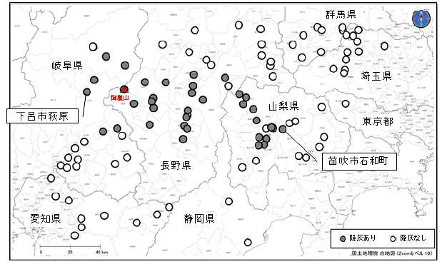 図。御嶽山の噴火に伴う降灰調査結果