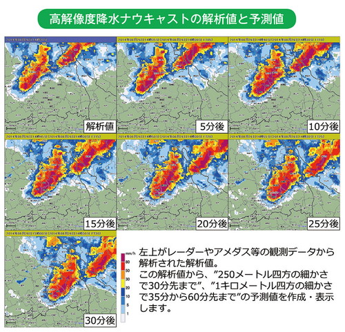 高解像度降水ナウキャストの解析値と予測値