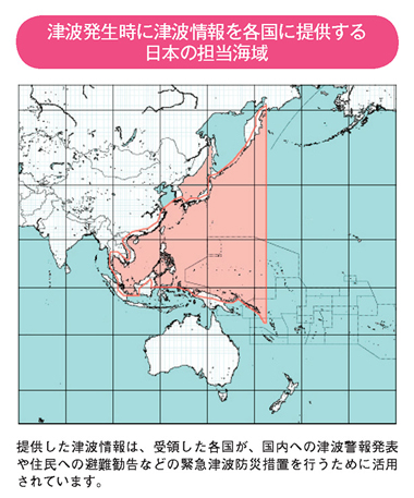 津波発生時に津波情報を各国に提供する日本の担当海域