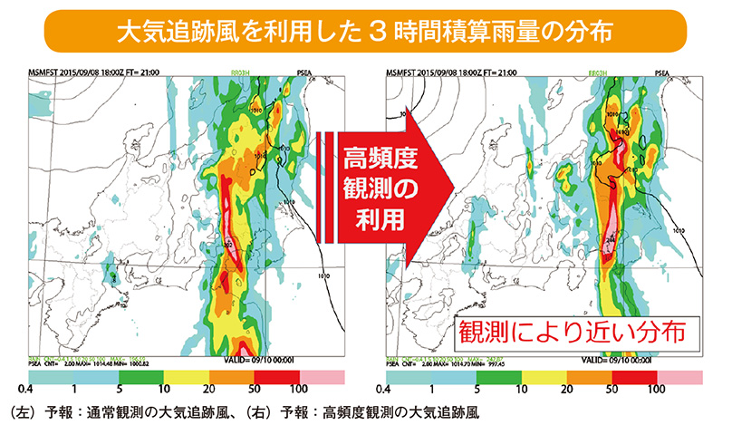 大気追跡風を利用した3時間積算雨量の分布