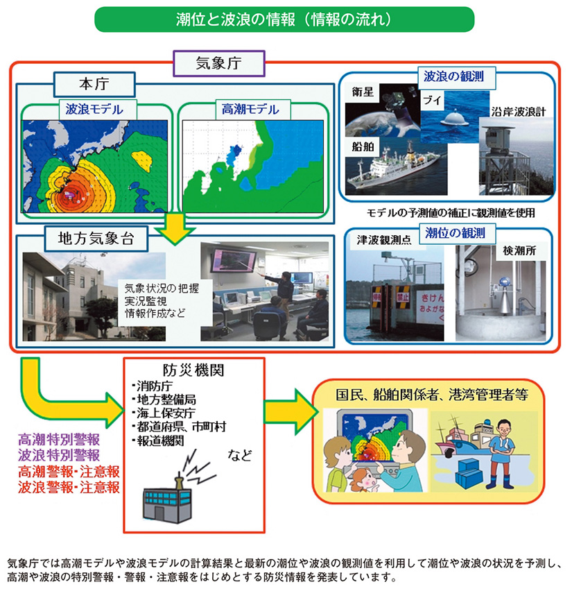 潮位と波浪の情報（情報の流れ）