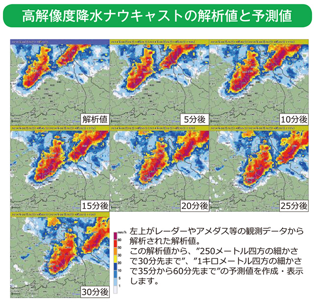 高解像度降水ナウキャストの解析値と予測値