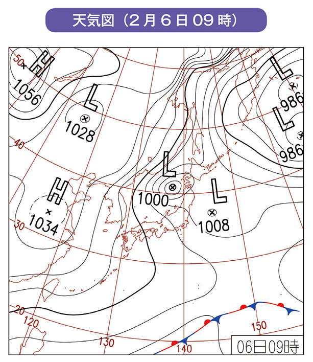 天気図（2月6日09時）