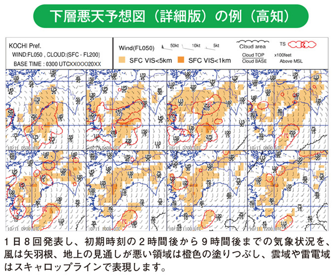 下層悪天予想図(詳細版)の例(高知)
