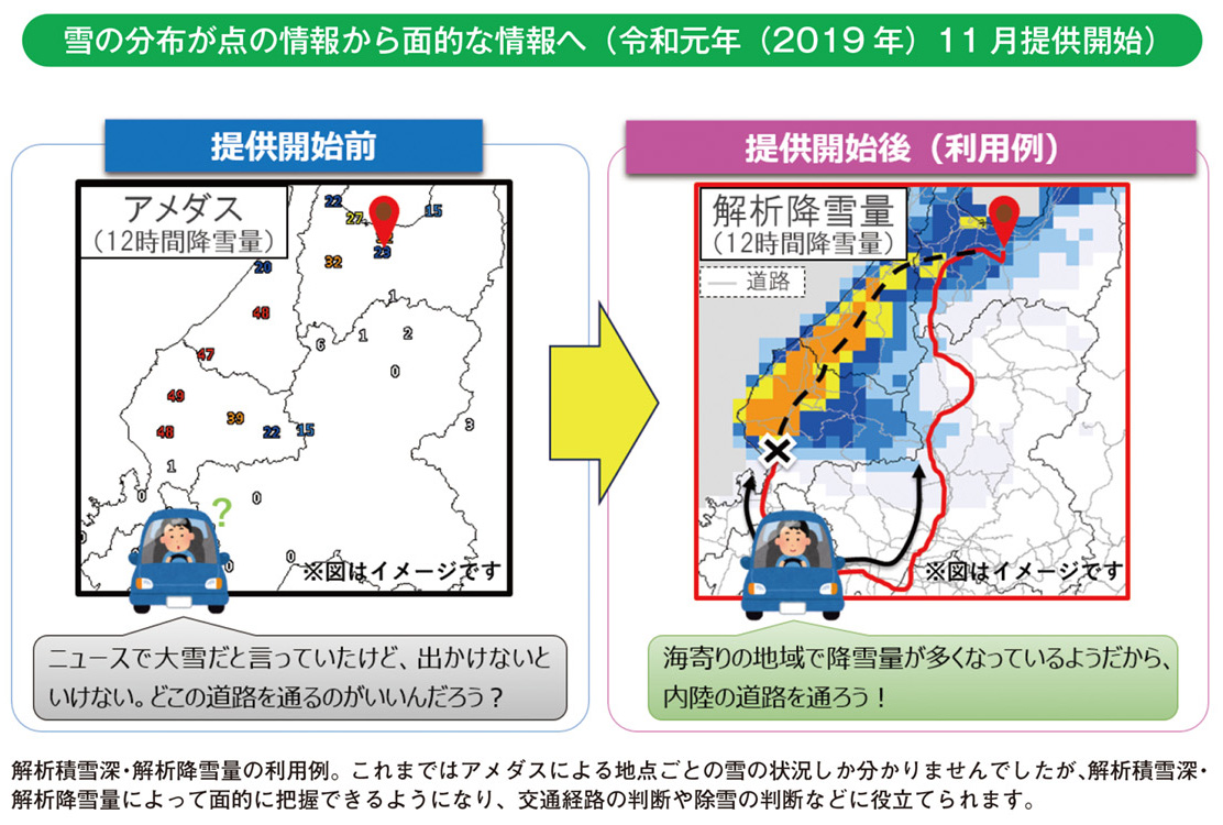 雪の分布が点の情報から面的な情報へ(令和元年(2019 年)11 月提供開始)