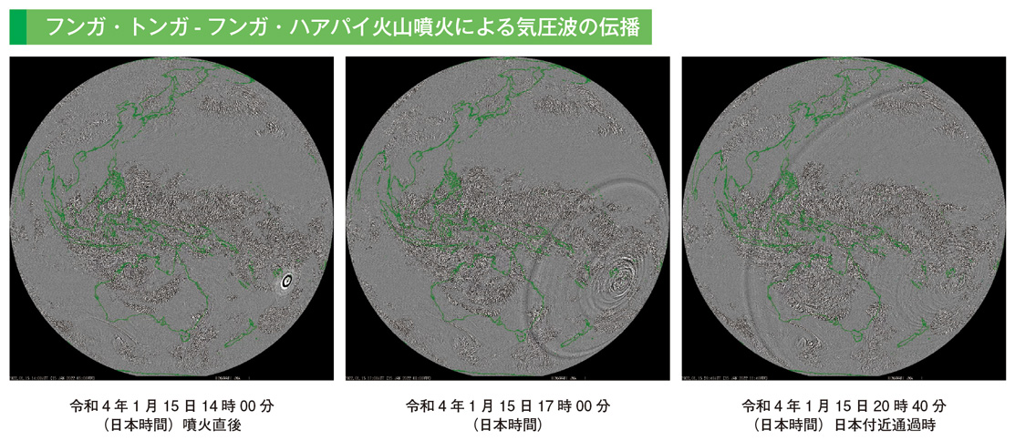フンガ・トンガ- フンガ・ハアパイ火山噴火による気圧波の伝播