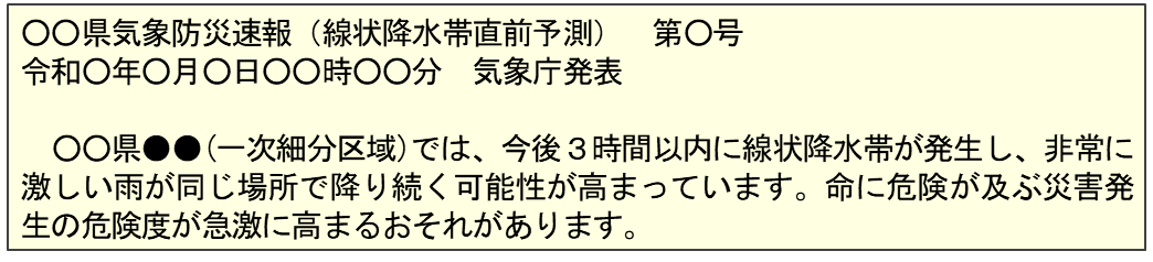 府県気象防災速報(線状降水帯直前予測)の例