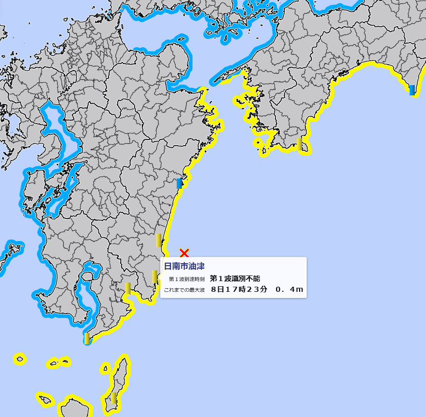 津波観測に関する情報（気象庁HPの表示例）