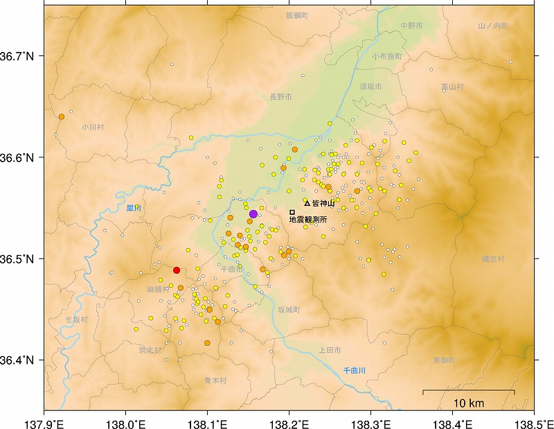 その後の震央分布図