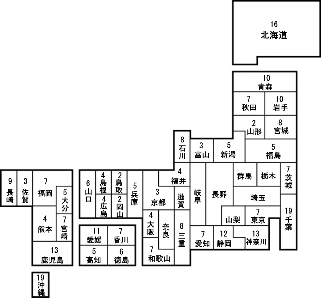 津波フラッグ導入市町村数（都道府県別）