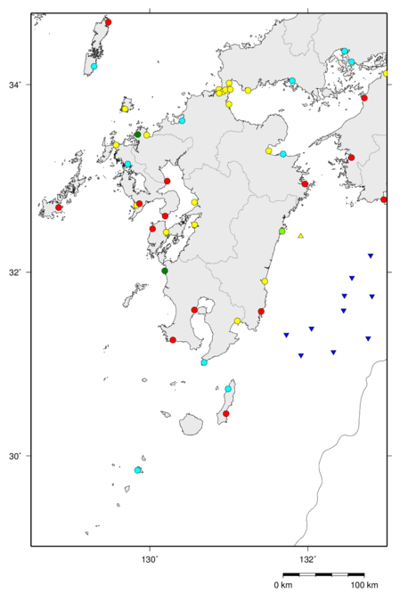 九州地方の津波観測点の地図