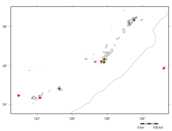 南西諸島の津波観測点の地図