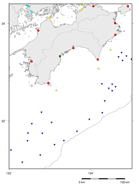 四国地方の津波観測点の地図