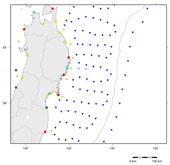 東北地方の津波観測点の地図