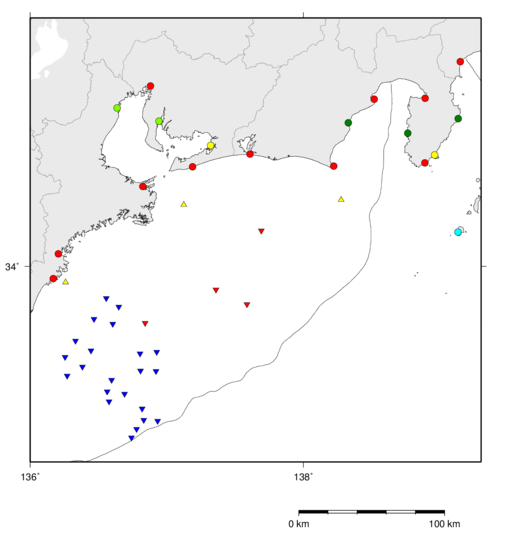 東海地方の津波観測点の地図