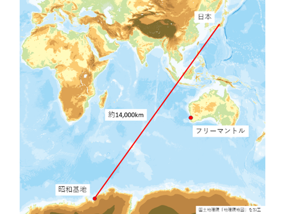 日本と昭和基地の位置関係