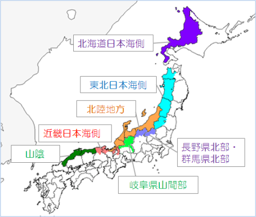 大雪または雪に関する早期天候情報の発表地域