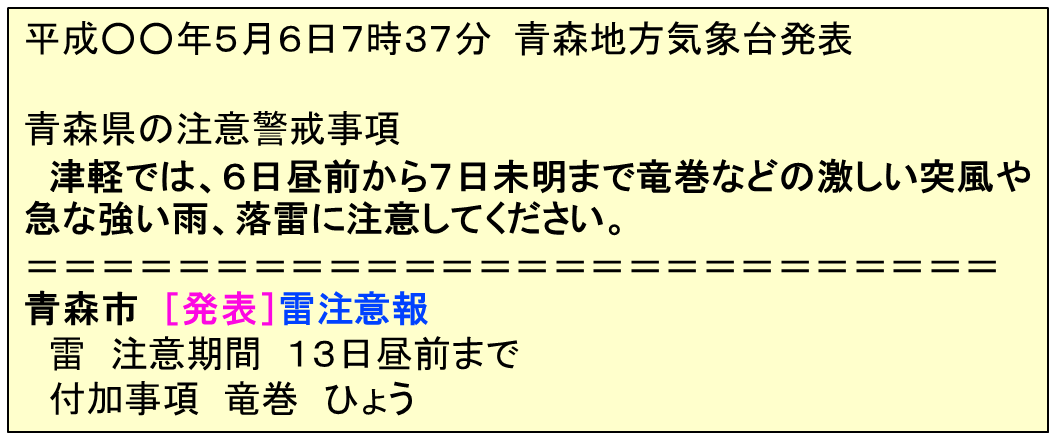 雷注意報の発表例