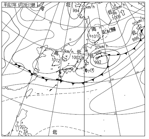 トラフ通過時の天気図